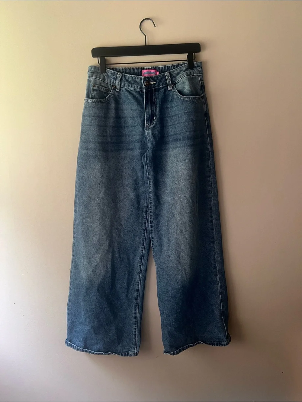 Edikted Wide Leg Vyxen Bow Jeans in Blue Wash Size Small